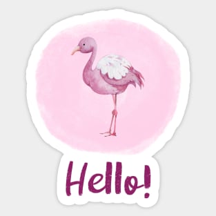 Watercolor Pink Flamingo - Hello! Sticker